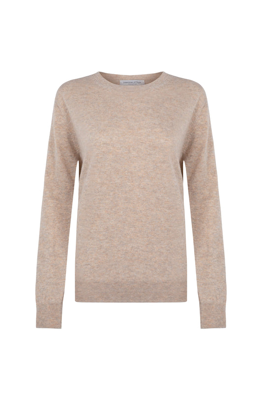 Johnstons of Elgin Womens Knitwear Oatmeal Beige Classic Cashmere Crew Neck KAI05139HB0210