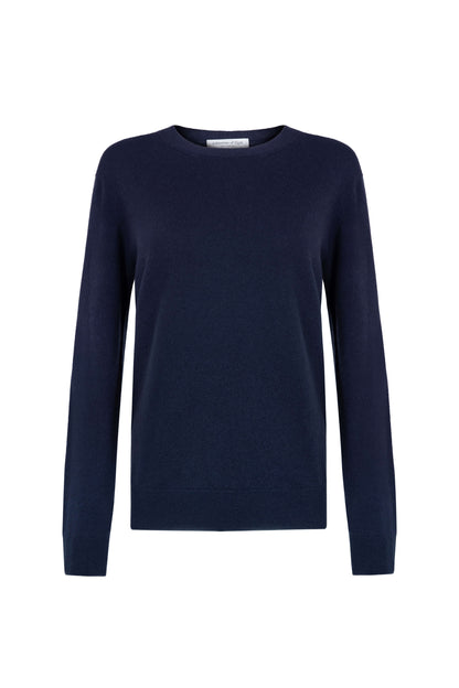 Johnstons of Elgin Womens Knitwear Navy Blue Classic Cashmere Crew Neck KAI05139SD0707