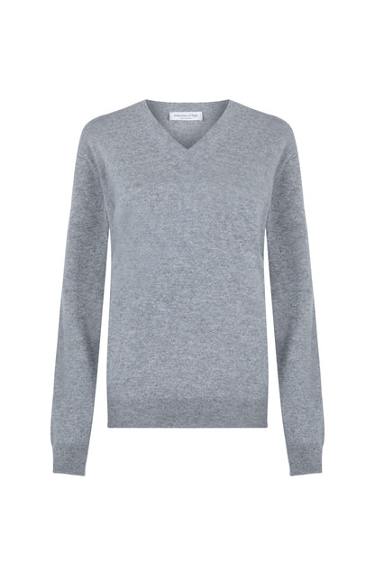 Johnstons of Elgin Womens Knitwear Light Grey Classic Cashmere V Neck KAI05140HA0308