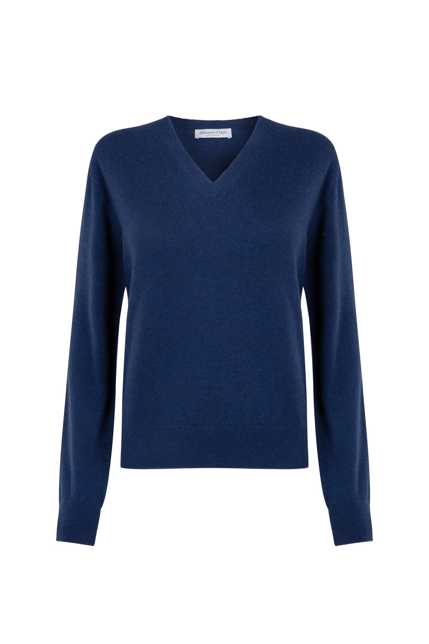 Johnstons of Elgin Womens Knitwear Ocean Blue Classic Cashmere Cropped V Neck KAI05143HD7244