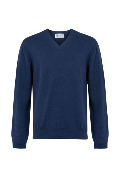 Johnstons of Elgin Men's Knitwear Ocean Blue Cashmere V Neck Jumper KAI05150HD7244