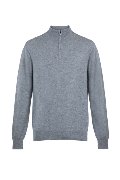 Johnstons of Elgin Men's Knitwear Light Grey Cashmere Zip Neck Jumper KAI05151HA0308