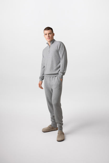 Johnstons of Elgin Men's Knitwear Light Grey Seamless Cashmere Cuffed Joggers KBI05155HA0308