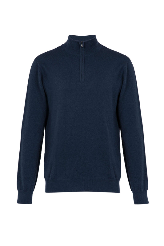 Johnstons of Elgin Men's Knitwear Mazarine Blue Cashmere Zip Neck Jumper KAI05151SD7351