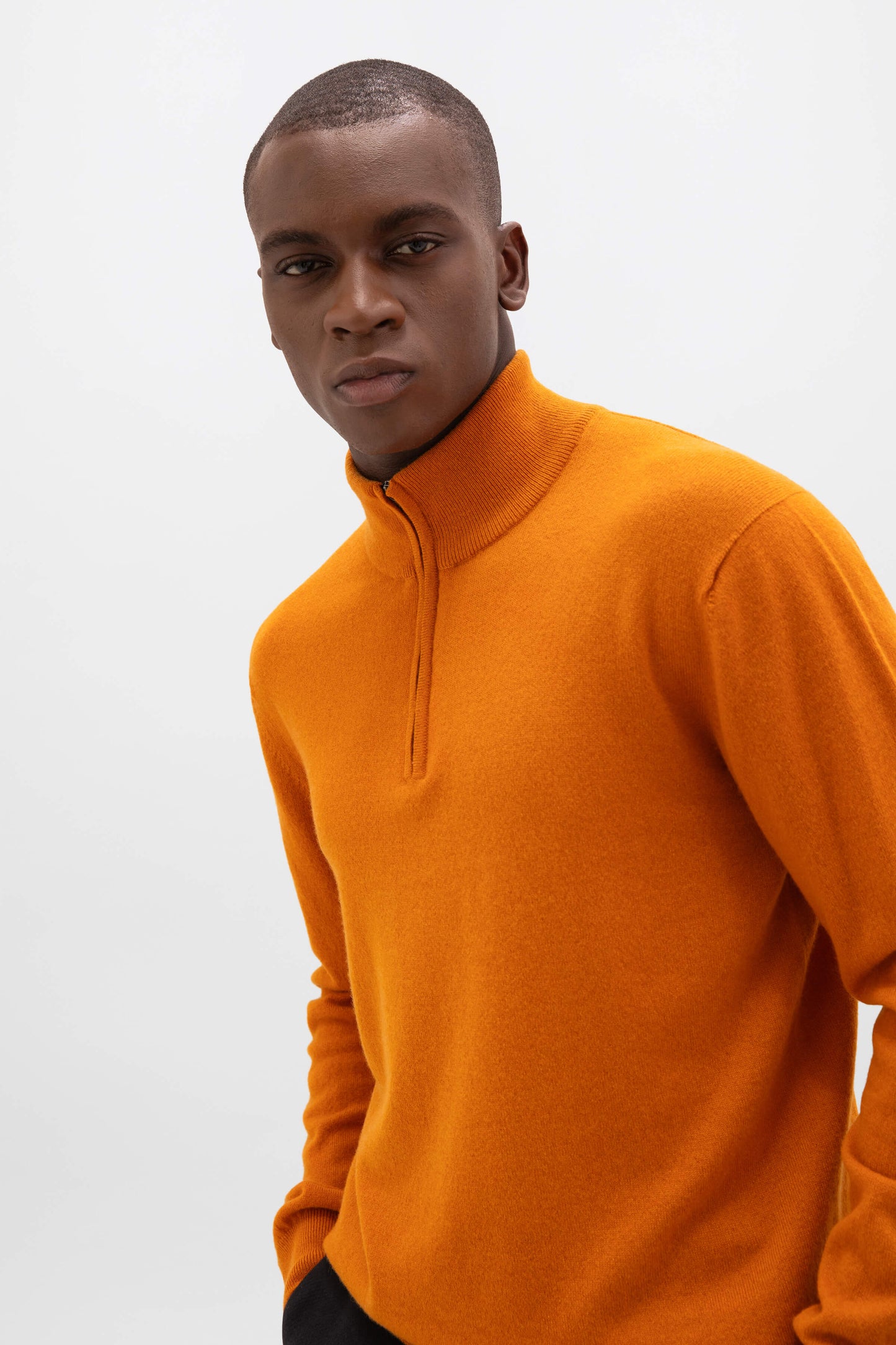 Johnstons of Elgin AW24 Men's Knitwear Burnt Orange Cashmere Zip Neck KAI05151SG4199