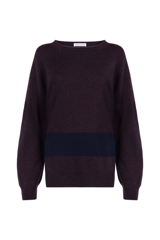 Johnstons of Elgin SS24 Women's Knitwear Malt Brown Marl Colour Block Cashmere Sweater KAI05213Q24284