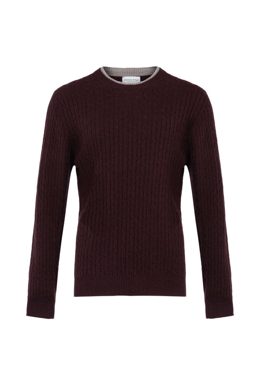 Johnstons of Elgin SS24 Unisex Knitwear Malt & Pebble Contrast Trim Unisex Cable Cashmere Sweater KAI05227Q24301