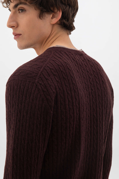 Johnstons of Elgin SS24 Unisex Knitwear Malt & Pebble Contrast Trim Unisex Cable Cashmere Sweater 