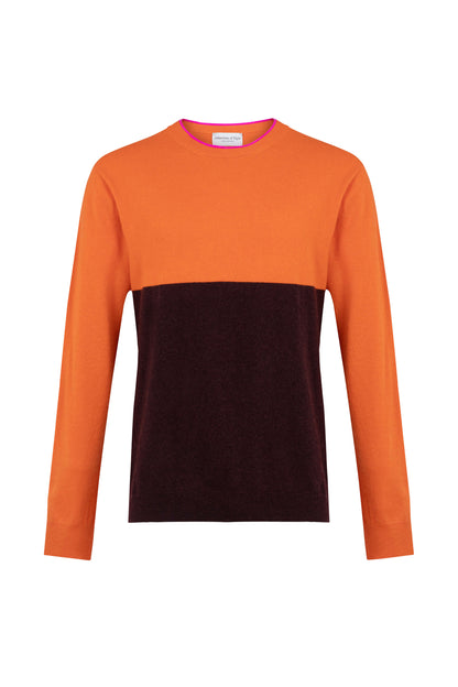 Unisex Colour Block Orange Cashmere Sweater