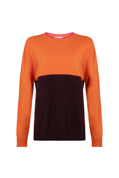Unisex Colour Block Orange Cashmere Sweater