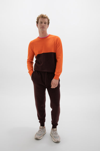 Johnstons of Elgin SS24 Unisex Knitwear Malt Brown & Firethorn Orange Unisex Colour Block Cashmere Sweater KAI05232Q24293