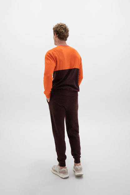 Johnstons of Elgin SS24 Unisex Knitwear Malt Brown & Firethorn Orange Unisex Colour Block Cashmere Sweater KAI05232Q24293