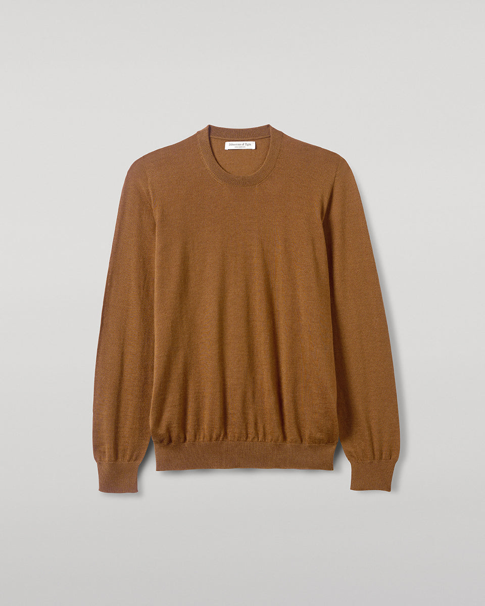 Johnstons of Elgin men's superfine cashmere camel round neck sweater KAI05241SB7300