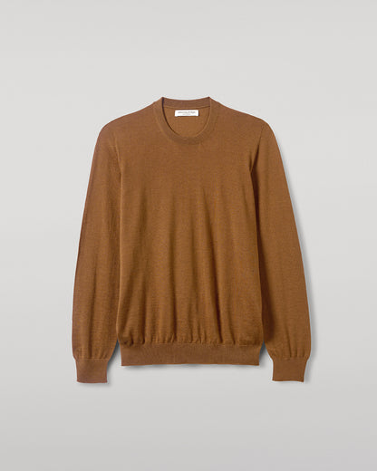 Johnstons of Elgin men's superfine cashmere camel round neck sweater KAI05241SB7300