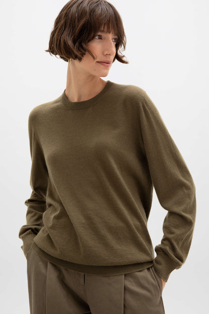 Johnstons of Elgin AW24 Unisex Knitwear Olive Unisex Superfine Cashmere Round Neck KAI05241SC4600