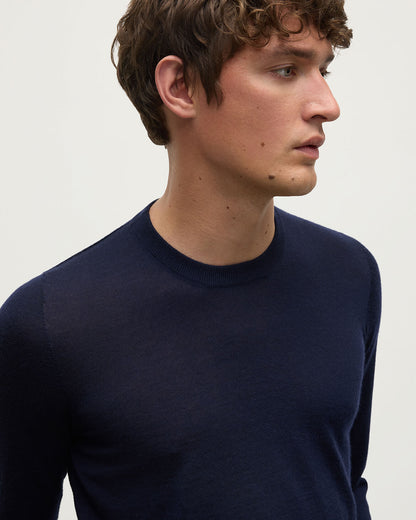 Johnstons of Elgin AW25 Unisex Knitwear Navy Superfine Cashmere Round Neck KAI05241SD7600