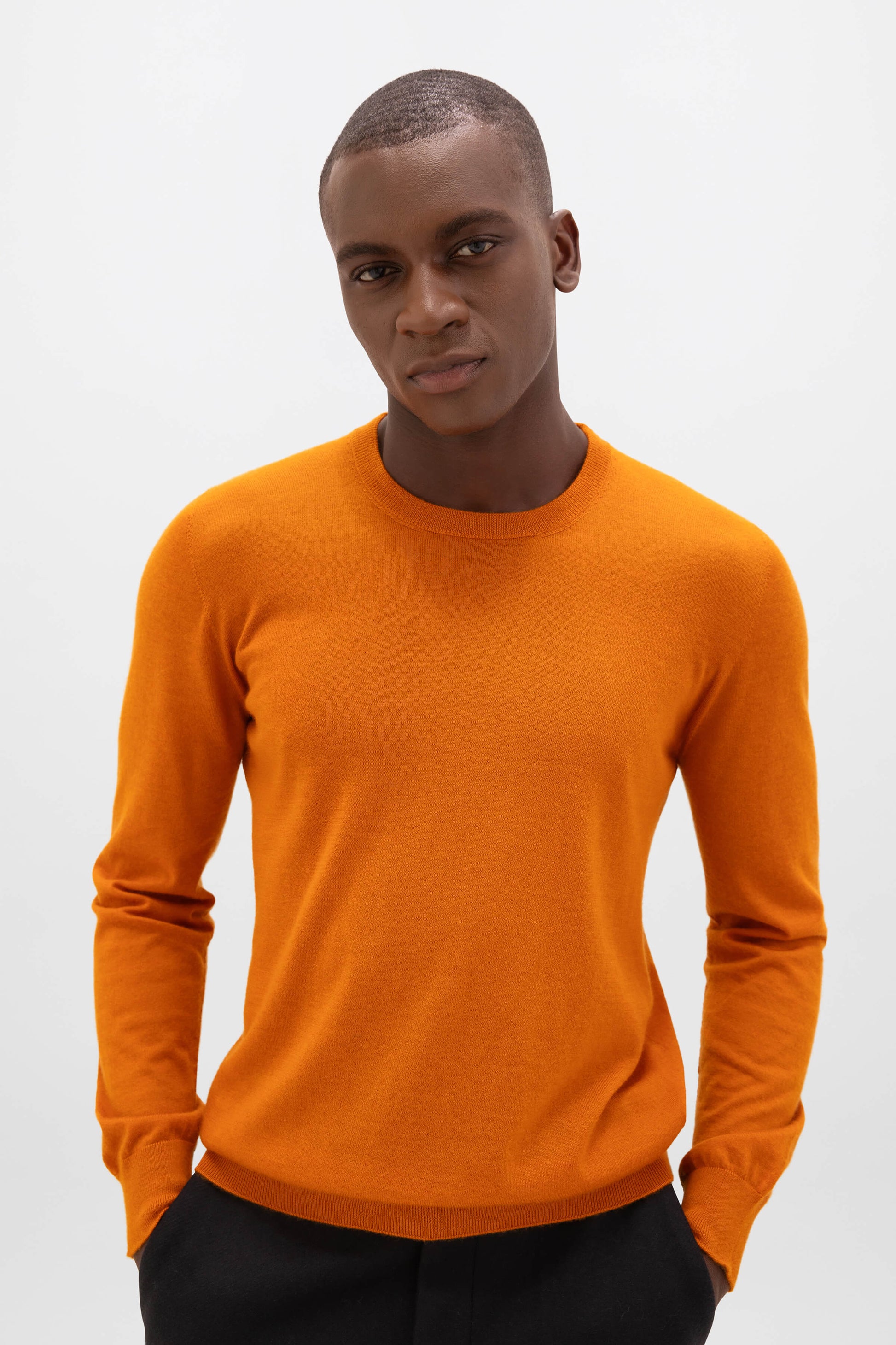 Johnstons of Elgin AW24 Unisex Knitwear Burnt Orange Unisex Superfine Cashmere Round Neck KAI05241SG4422