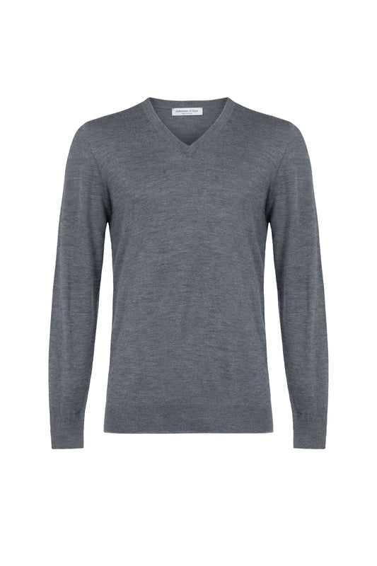 Johnstons of Elgin SS24 Unisex Knitwear Granite Grey Unisex Superfine Cashmere V Neck KAI05242HA4077