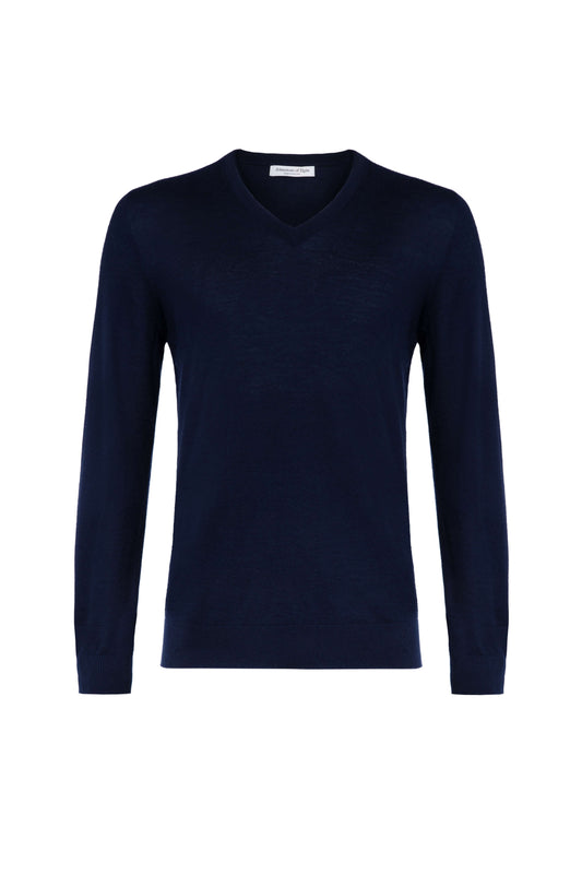 Johnstons of Elgin SS24 Unisex Knitwear Navy Unisex Superfine Cashmere V Neck KAI05242SD0707