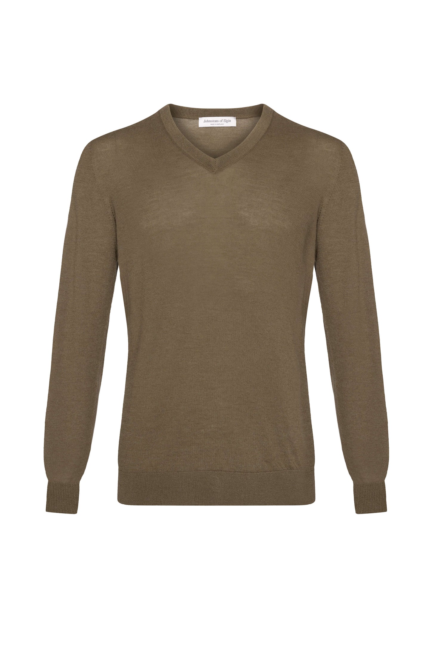 Johnstons of Elgin AW24 Unisex Knitwear Olive Unisex Superfine Cashmere V Neck KAI05242SC4600