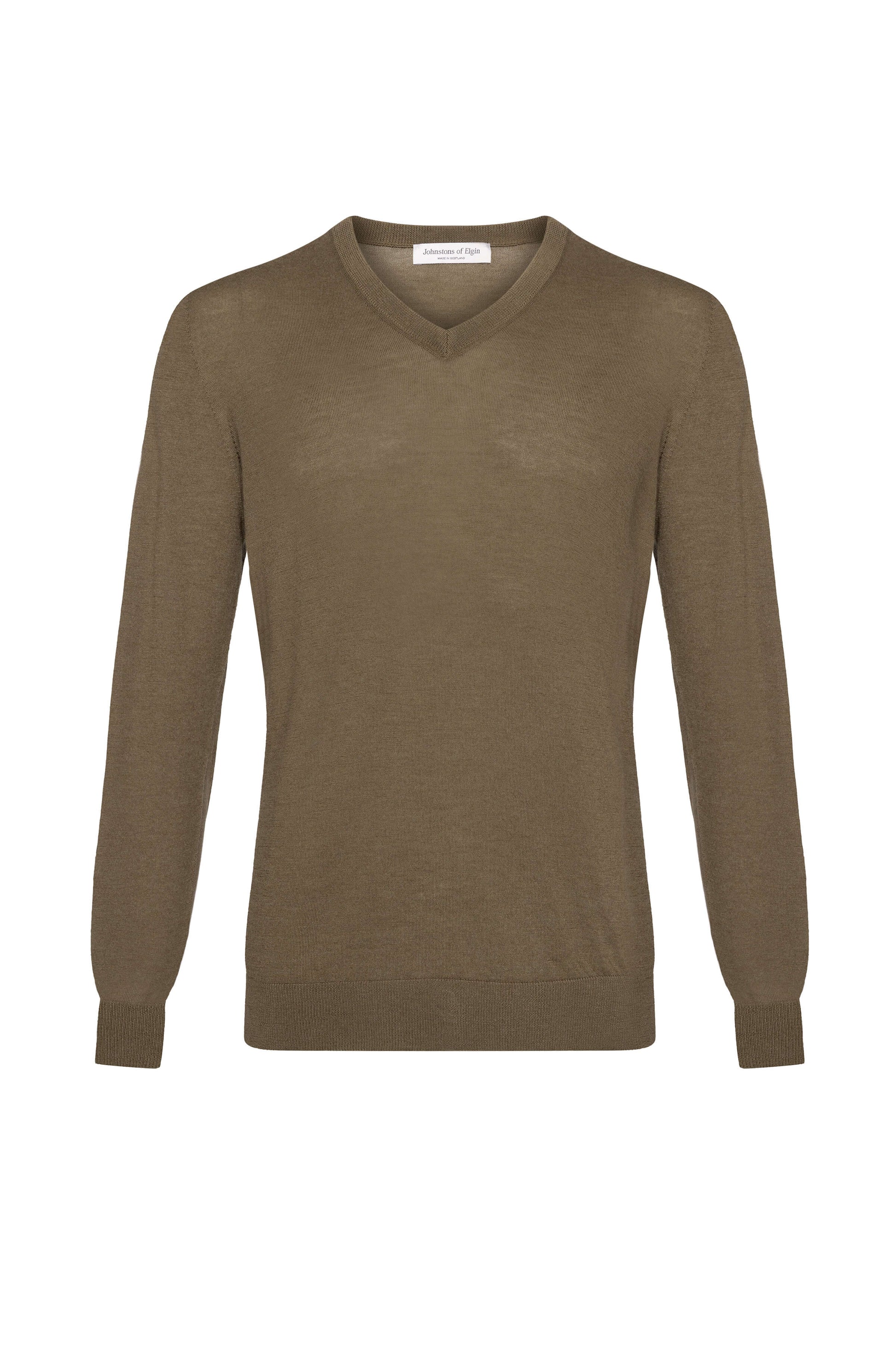 Johnstons of Elgin AW24 Unisex Knitwear Olive Unisex Superfine Cashmere V Neck KAI05242SC4600