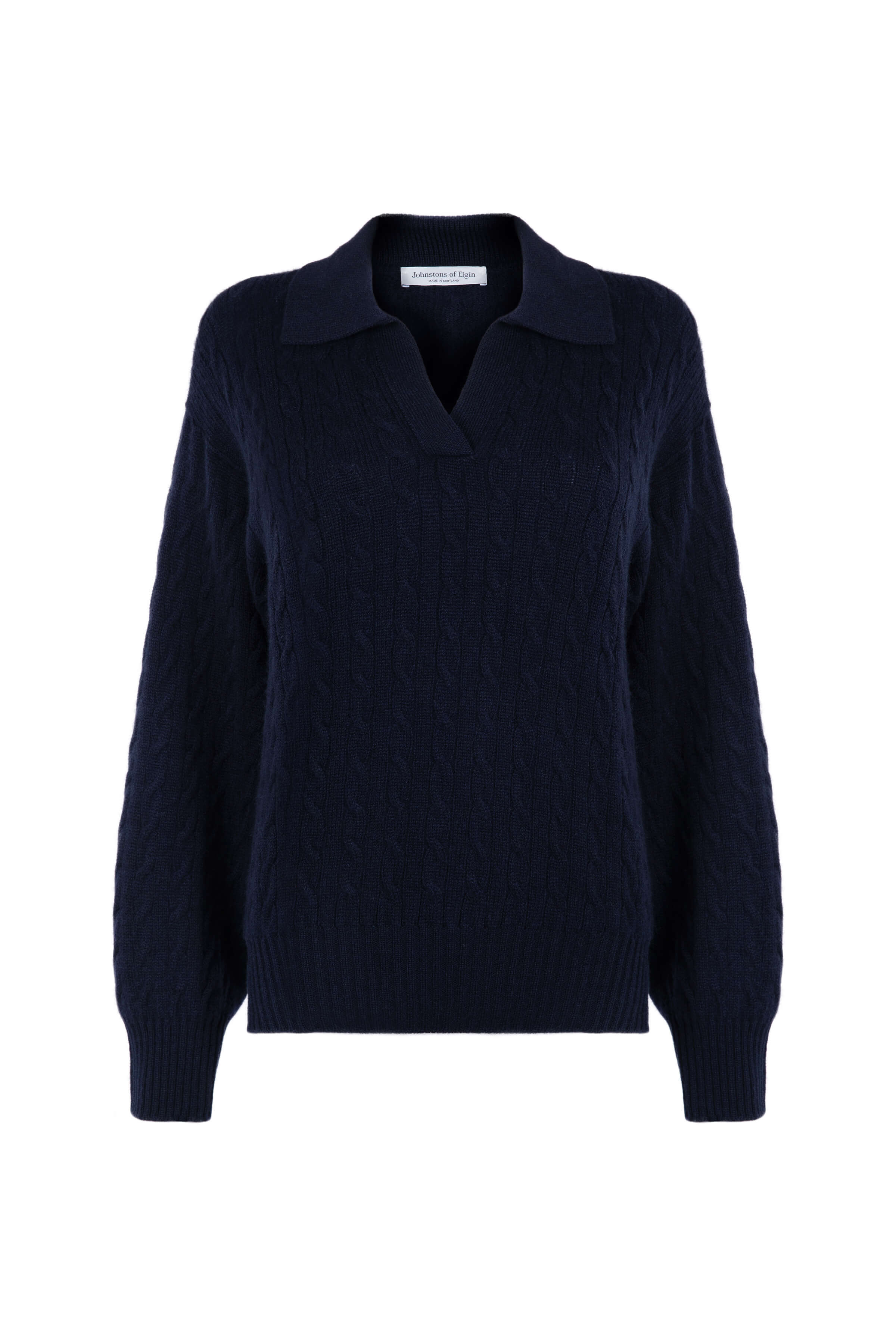 Cropped Cable Cashmere Polo Sweater Navy – Johnstons of Elgin