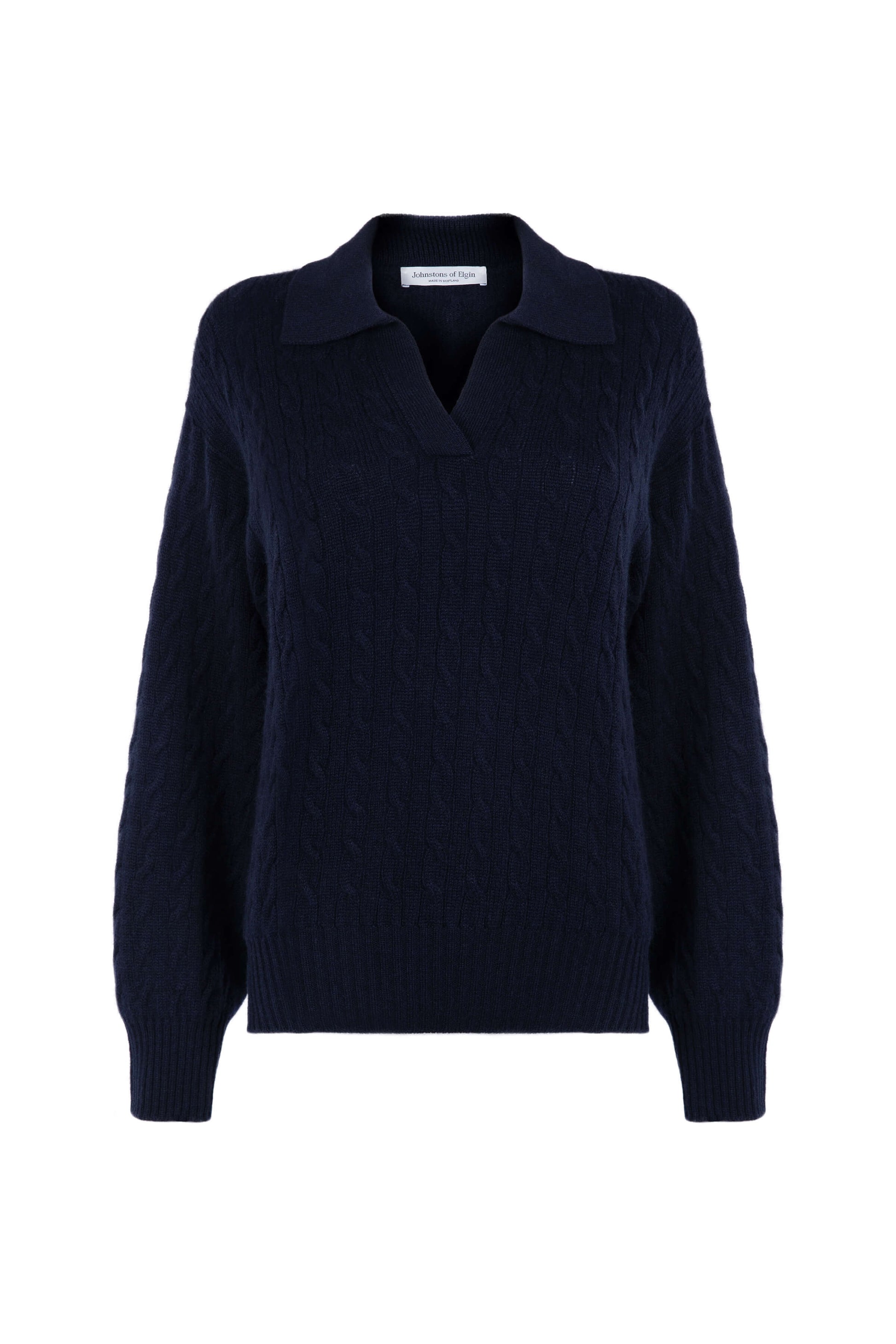 Johnstons of Elgin SS24 Women's Knitwear Dark Navy Cropped Cable Cashmere Sweater KAI05246SD7286