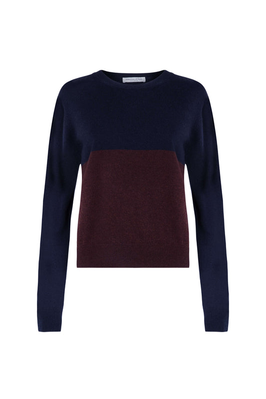 Johnstons of Elgin SS24 Women's Knitwear Malt Brown & Dark Navy Colour Block Cropped Cashmere Sweater KAI05247Q24271