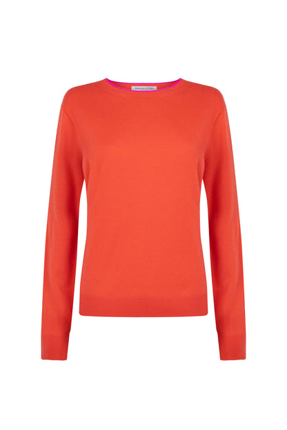 Johnstons of Elgin SS24 Women's Knitwear Coral & Fluro Pink Cashmere Boyfriend Sweater KAI05248Q24275