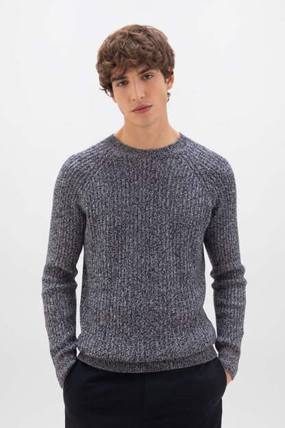 Johnstons of Elgin SS24 Unisex Knitwear Dark Navy Marl Unisex Cashmere Marl Sweater KAI05260004593