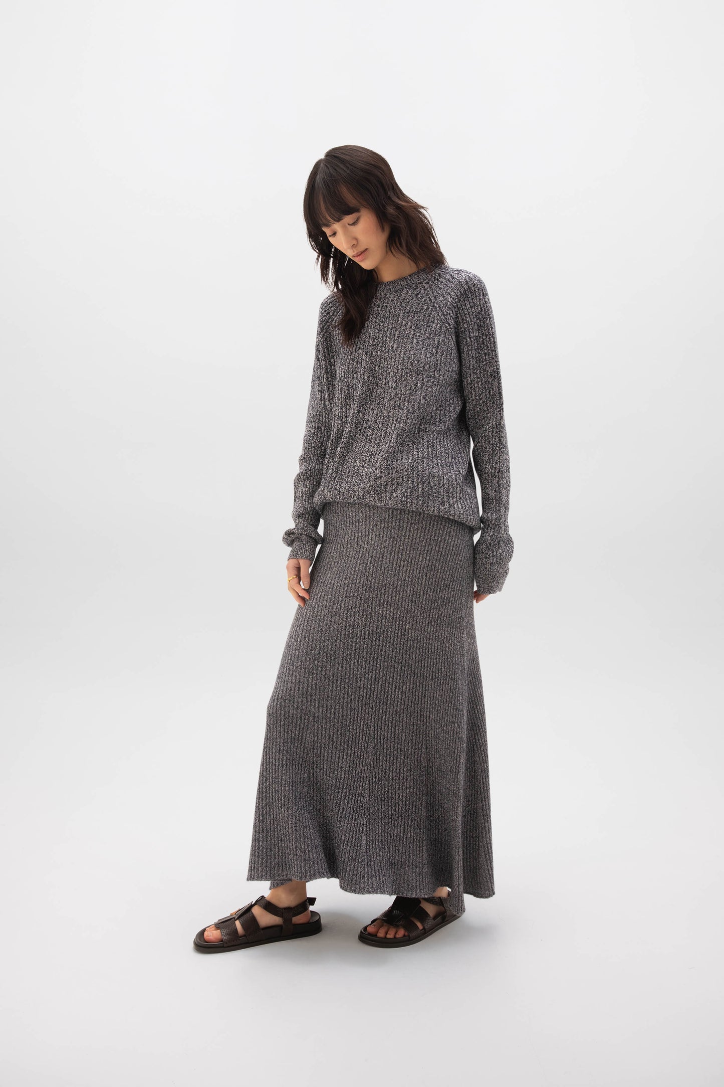 Ribbed Marl Cashmere Skirt
