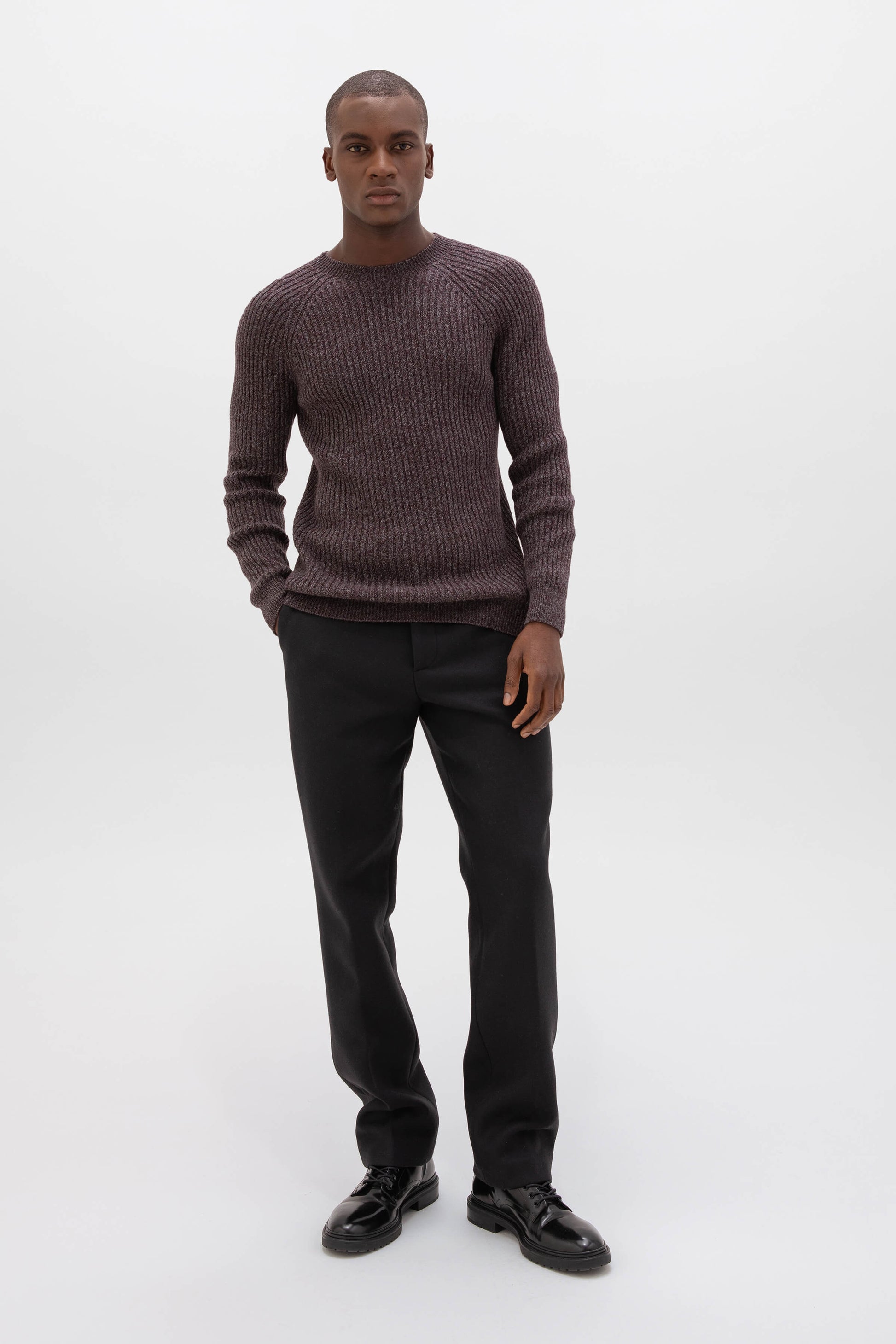 Johnstons of Elgin AW24 Unisex Knitwear Dark Russet Marl Unisex Cashmere Marl Sweater KAI05260004949