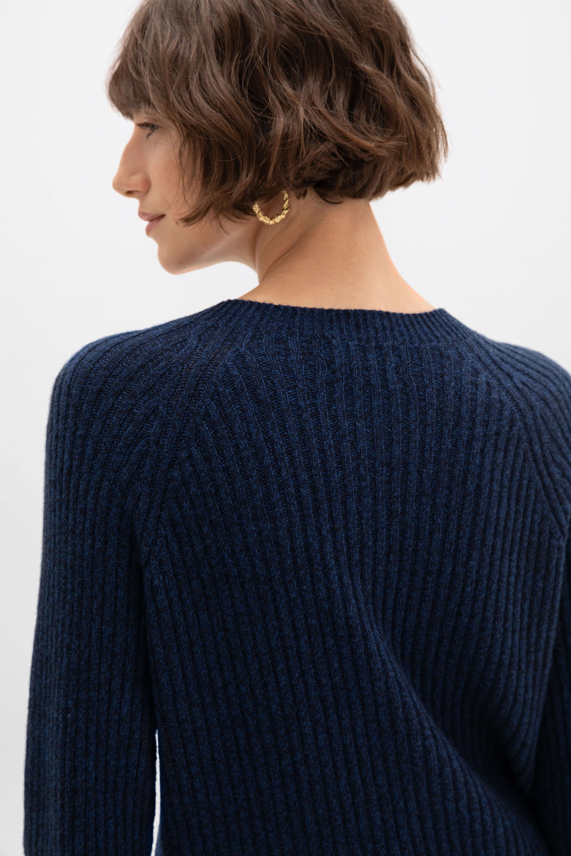 Johnstons of Elgin AW24 Unisex Knitwear Ocean Marl Unisex Ribbed Cashmere Sweater KAI05260004950