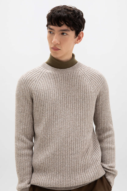 Johnstons of Elgin AW24 Unisex Knitwear Ash Marl Unisex Ribbed Cashmere Sweater KAI05260004952