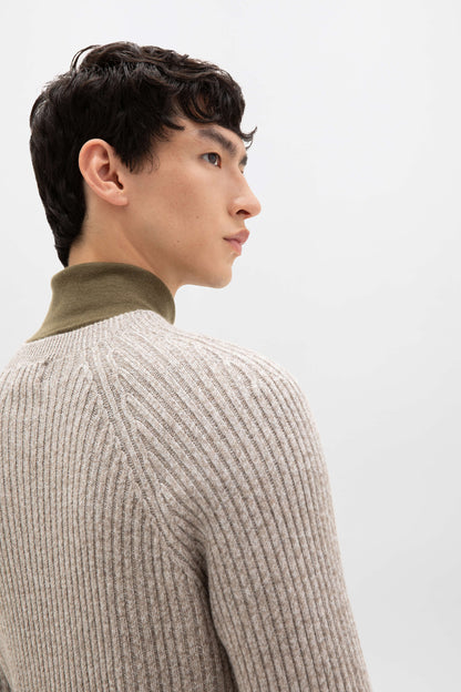 Johnstons of Elgin AW24 Unisex Knitwear Ash Marl Unisex Ribbed Cashmere Sweater KAI05260004952