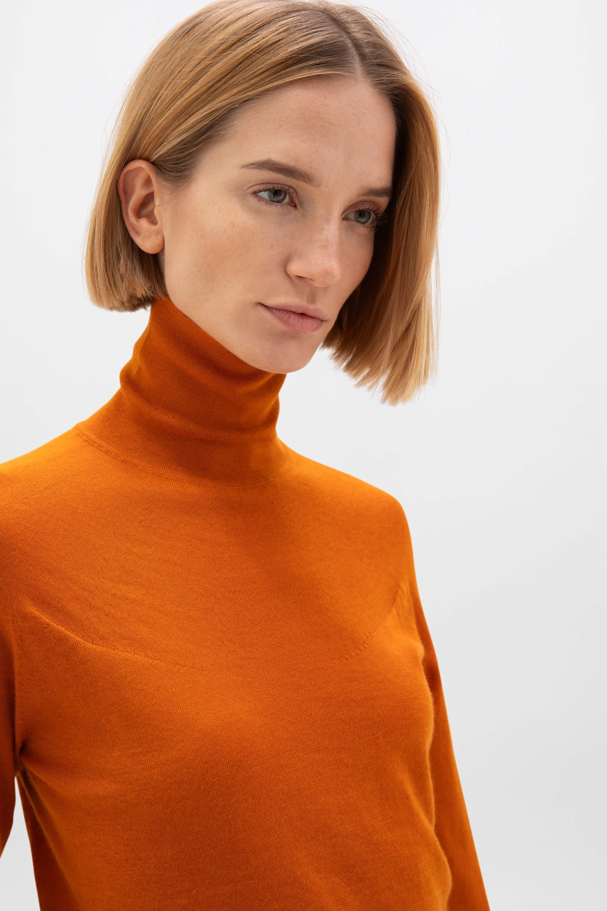 Johnstons of Elgin AW24 Women's Knitwear Burnt Orange Superfine Cashmere Roll Neck KAI05313SG4422