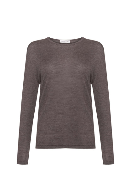 Johnstons of Elgin AW24 Women's Knitwear Ash Superfine Cashmere Long Sleeve T-Shirt KAI05318HB7092