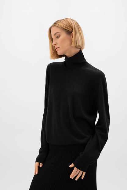 Johnstons of Elgin AW24 Unisex Knitwear Black Unisex Superfine Cashmere Roll Neck KAI05333SA7146