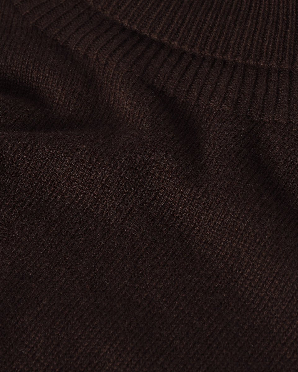 Johnstons of Elgin AW25 Women's Knitwear Molasses Gauzy Cashmere Brown Roll Neck Jumper Close Up KAI05324SB7290