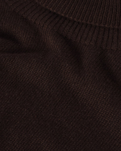 Johnstons of Elgin AW25 Women's Knitwear Molasses Gauzy Cashmere Brown Roll Neck Jumper Close Up KAI05324SB7290