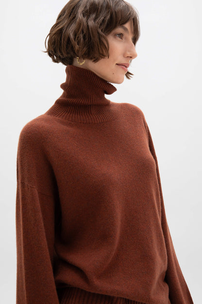 Johnstons of Elgin AW24 Women's Knitwear Russet Gauzy Cashmere Roll Neck KAI05324HE705