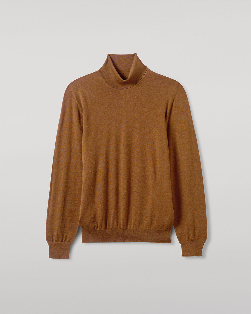 Superfine Camel Cashmere Roll Neck Sweater Men's Cashmere