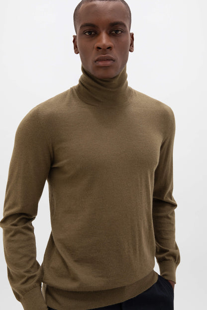 Johnstons of Elgin AW24 Unisex Knitwear Olive Unisex Superfine Cashmere Roll Neck KAI05333SC4600