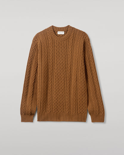 Johnstons of Elgin AW25 Men's Knitwear Dark Camel Aran Cable Camel Cashmere Jumper KAI05336SB4620