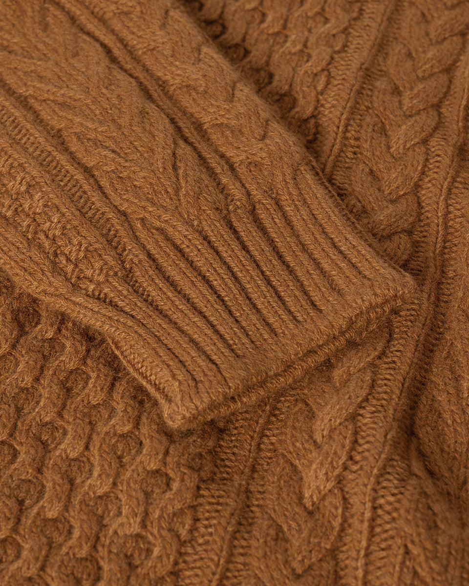 Johnstons of Elgin AW25 Men's Knitwear Dark Camel Aran Cable Camel Cashmere Jumper KAI05336SB4620