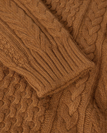 Johnstons of Elgin AW25 Men's Knitwear Dark Camel Aran Cable Camel Cashmere Jumper KAI05336SB4620