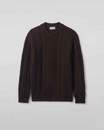 Johnstons of Elgin AW25 Men's Knitwear Molasses Aran Cable Brown Cashmere Jumper Details KAI05336SB7290