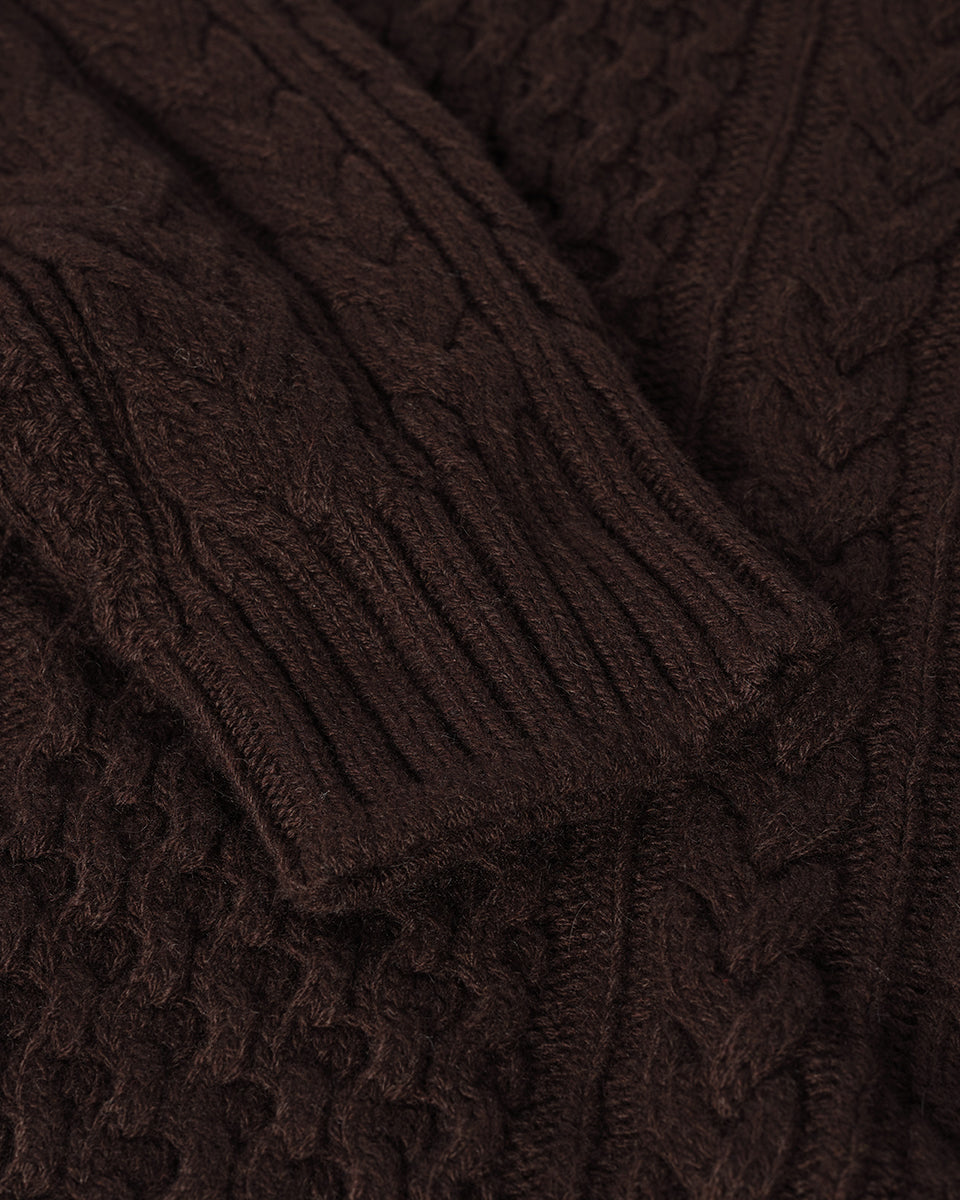Johnstons of Elgin AW25 Men's Knitwear Molasses Aran Cable Brown Cashmere Jumper Details KAI05336SB7290