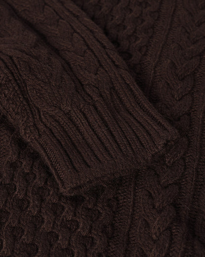 Johnstons of Elgin AW25 Men's Knitwear Molasses Aran Cable Brown Cashmere Jumper Details KAI05336SB7290