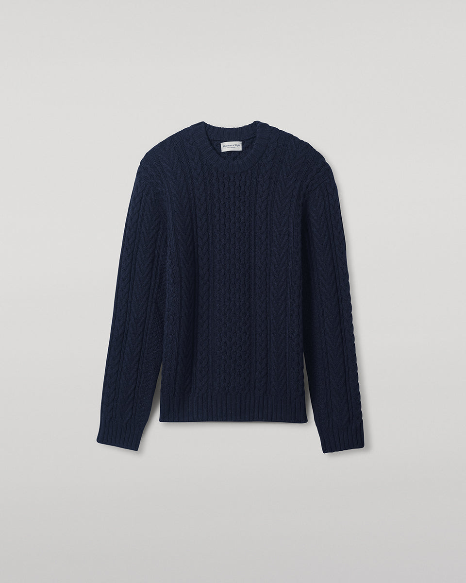 Dark Navy Aran Cable Cashmere Jumper | Made In Scotland